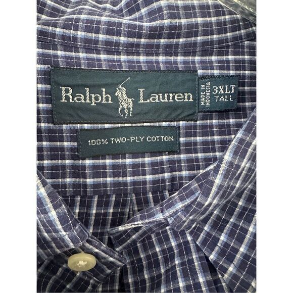 Ralph Lauren men’s navy plaid button front shirt size 3XLT.  #22-1478 - Picture 2 of 5